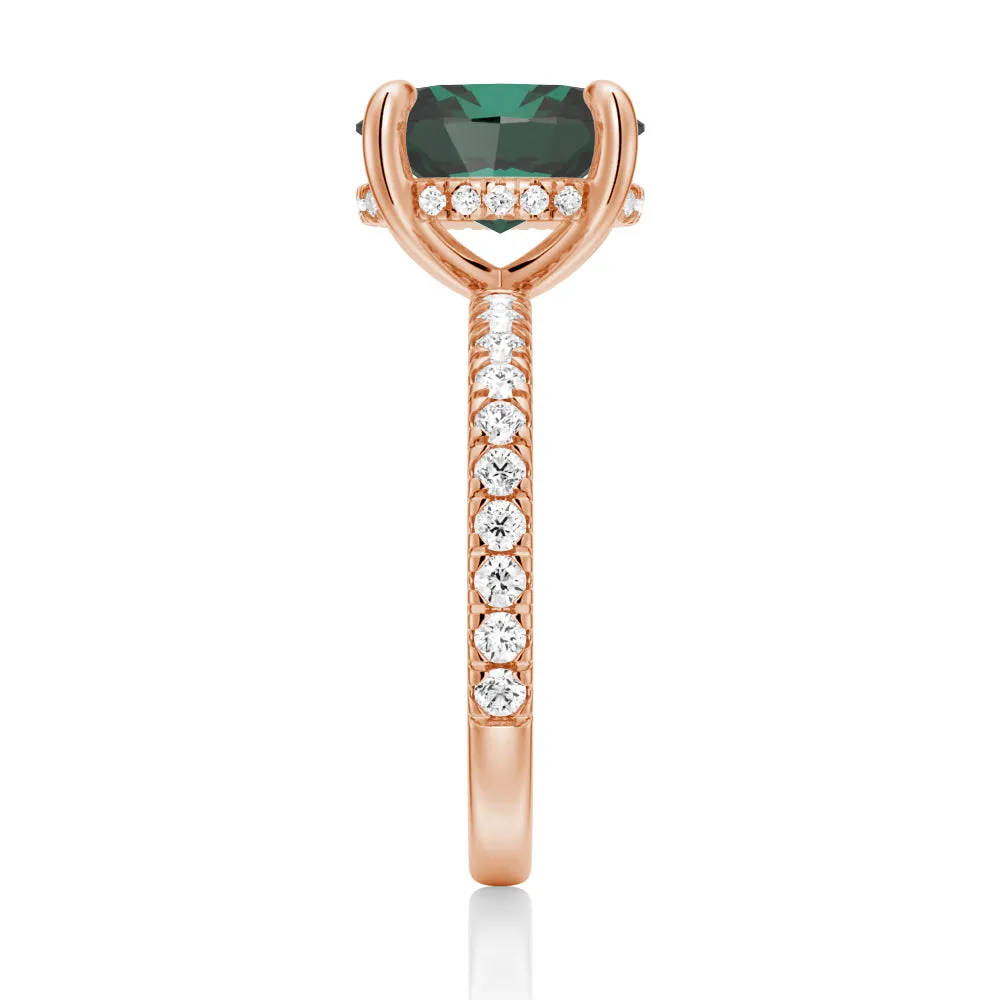 2 CT. Micropavé Oval Green Moissanite Engagement Ring With Hidden Halo in Rose Gold sold by MSBLUE Jewelry product image thumbnail 3