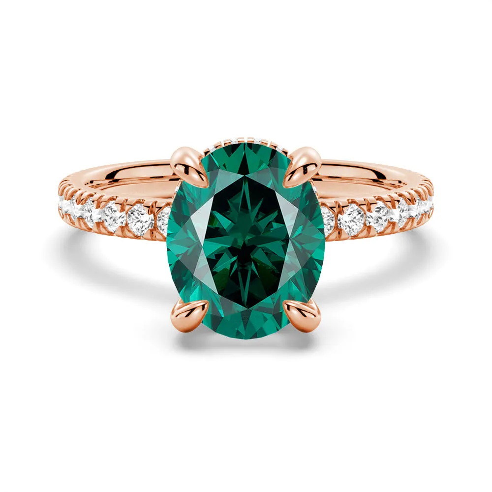2 CT. Micropavé Oval Green Moissanite Engagement Ring With Hidden Halo in Rose Gold sold by MSBLUE Jewelry