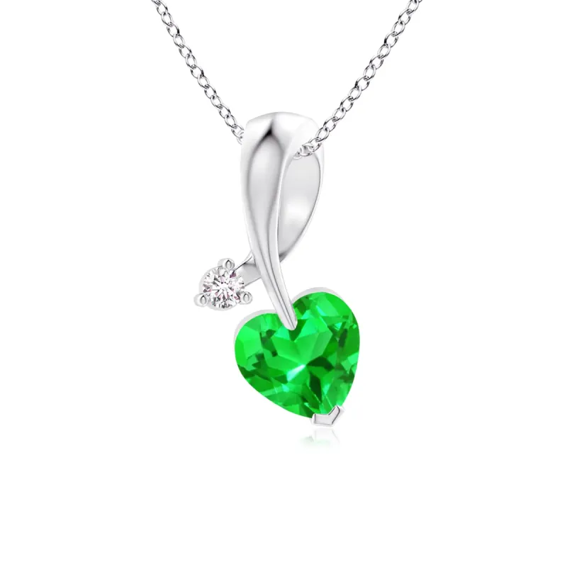 1 CT. Heart-Shaped Emerald Ribbon Pendant with Diamond sold by MSBLUE Jewelry