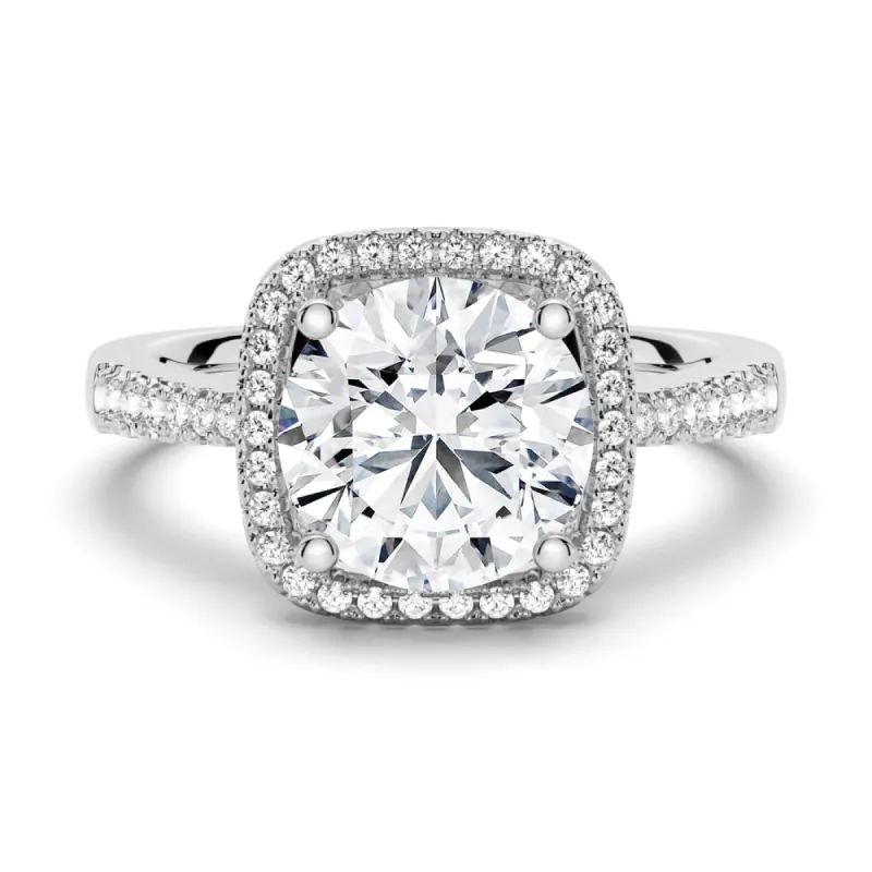 Four Prong Pavé Halo Engagement Ring With Graduated Band sold by MSBLUE Jewelry
