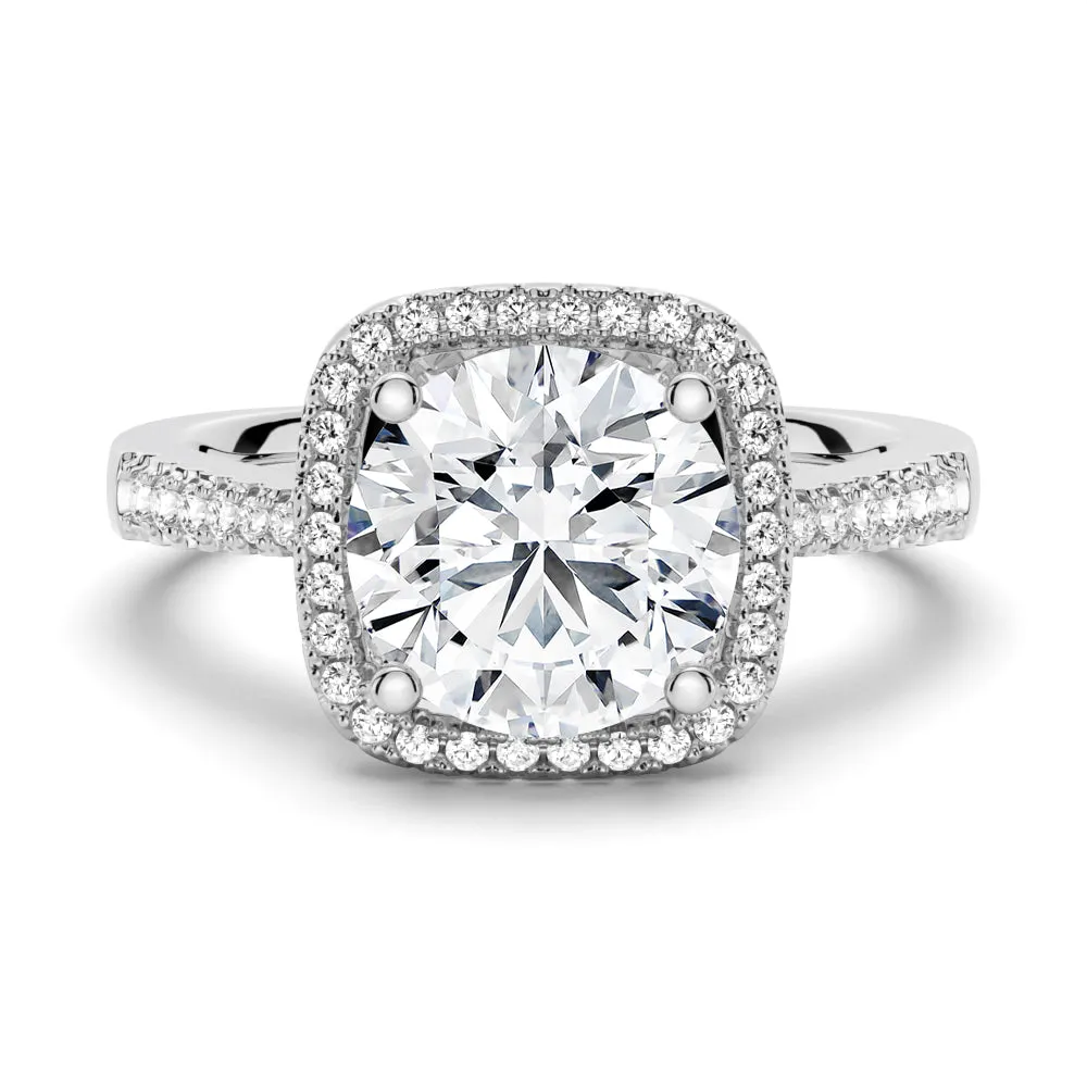 Four Prong Pavé Halo Engagement Ring With Graduated Band sold by MSBLUE Jewelry