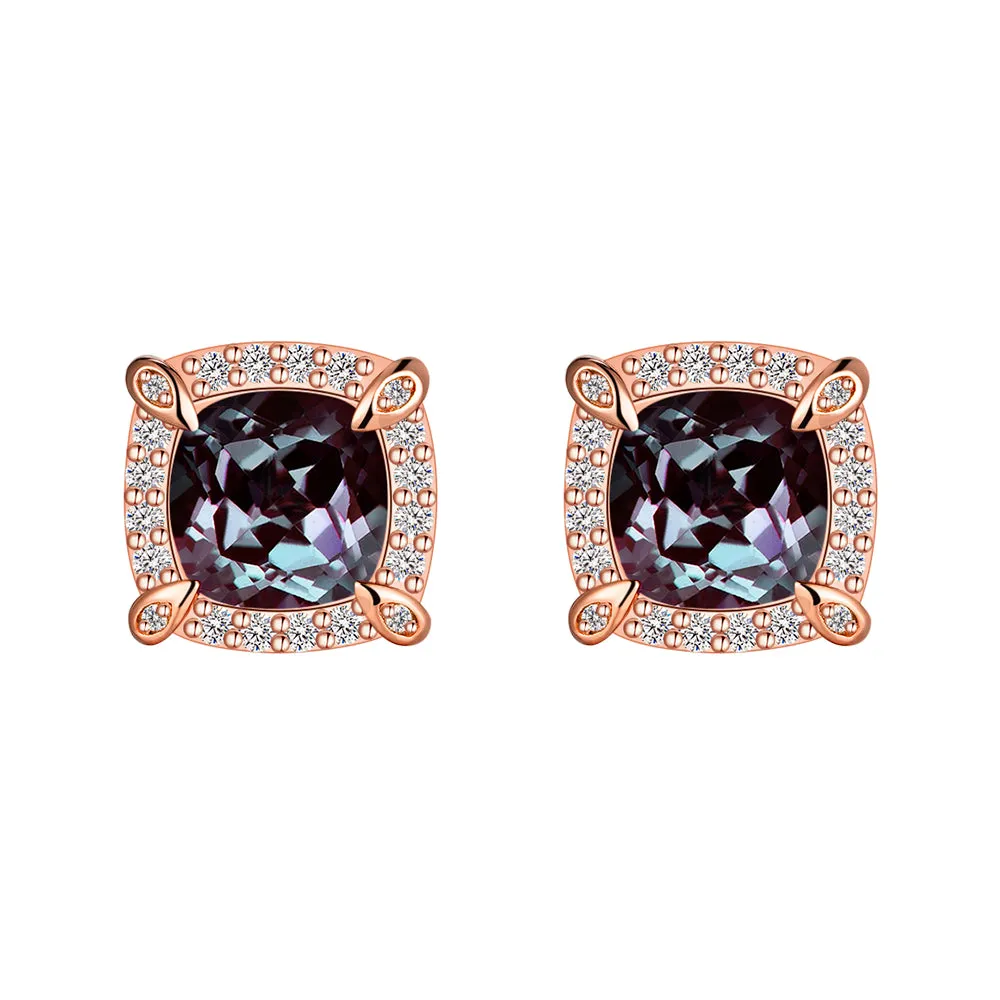 4 Ctw Cushion Cut Alexandrite Moissanite Pave Stud Earrings sold by MSBLUE Jewelry product image thumbnail 2