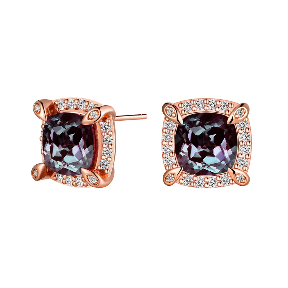 4 Ctw Cushion Cut Alexandrite Moissanite Pave Stud Earrings sold by MSBLUE Jewelry product image thumbnail 3