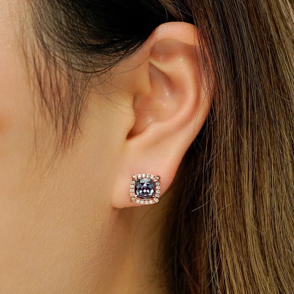 4 Ctw Cushion Cut Alexandrite Moissanite Pave Stud Earrings sold by MSBLUE Jewelry product image thumbnail 5