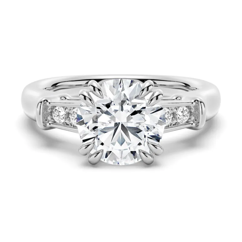 Round Brilliant Solitaire Moissanite Engagement Ring With Accents sold by MSBLUE Jewelry