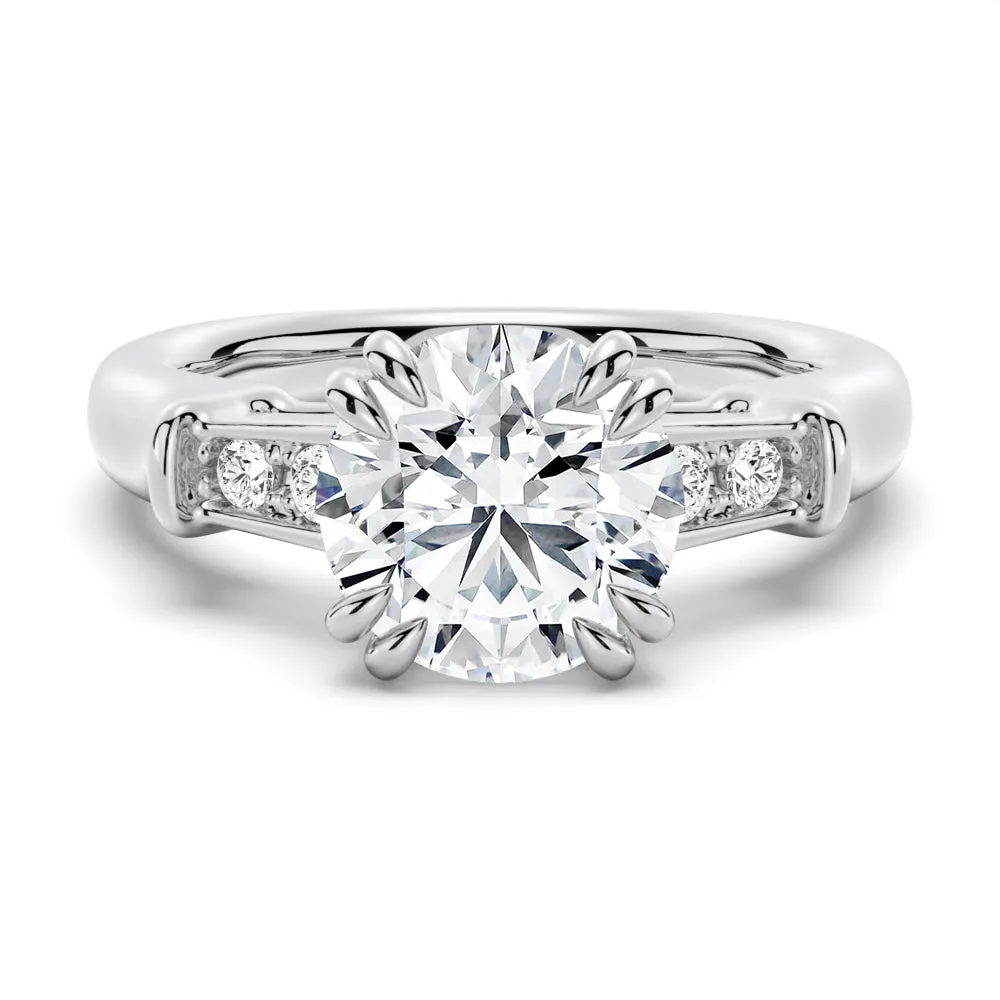 Round Brilliant Solitaire Moissanite Engagement Ring With Accents sold by MSBLUE Jewelry