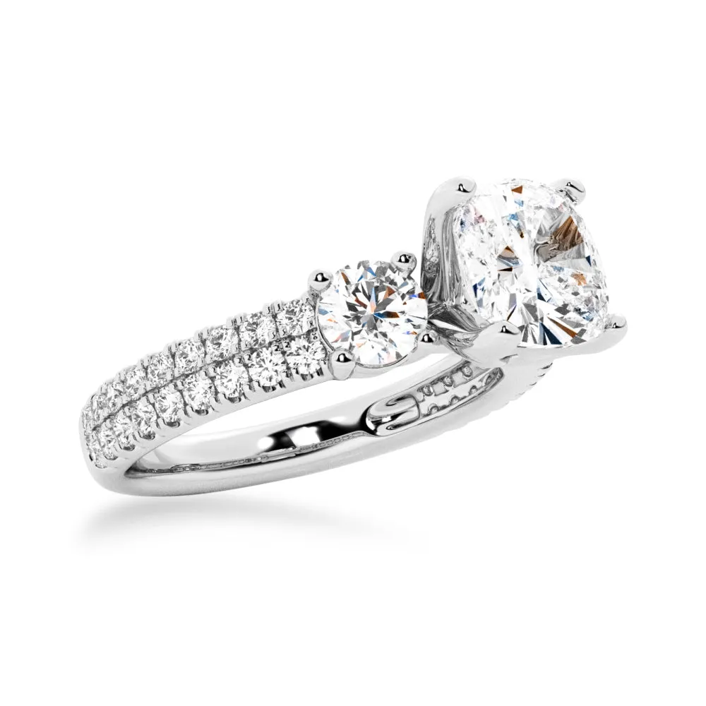 NEW Double Row Pave Three Stone Cushion Cut Engagement Ring sold by MSBLUE Jewelry product image thumbnail 4