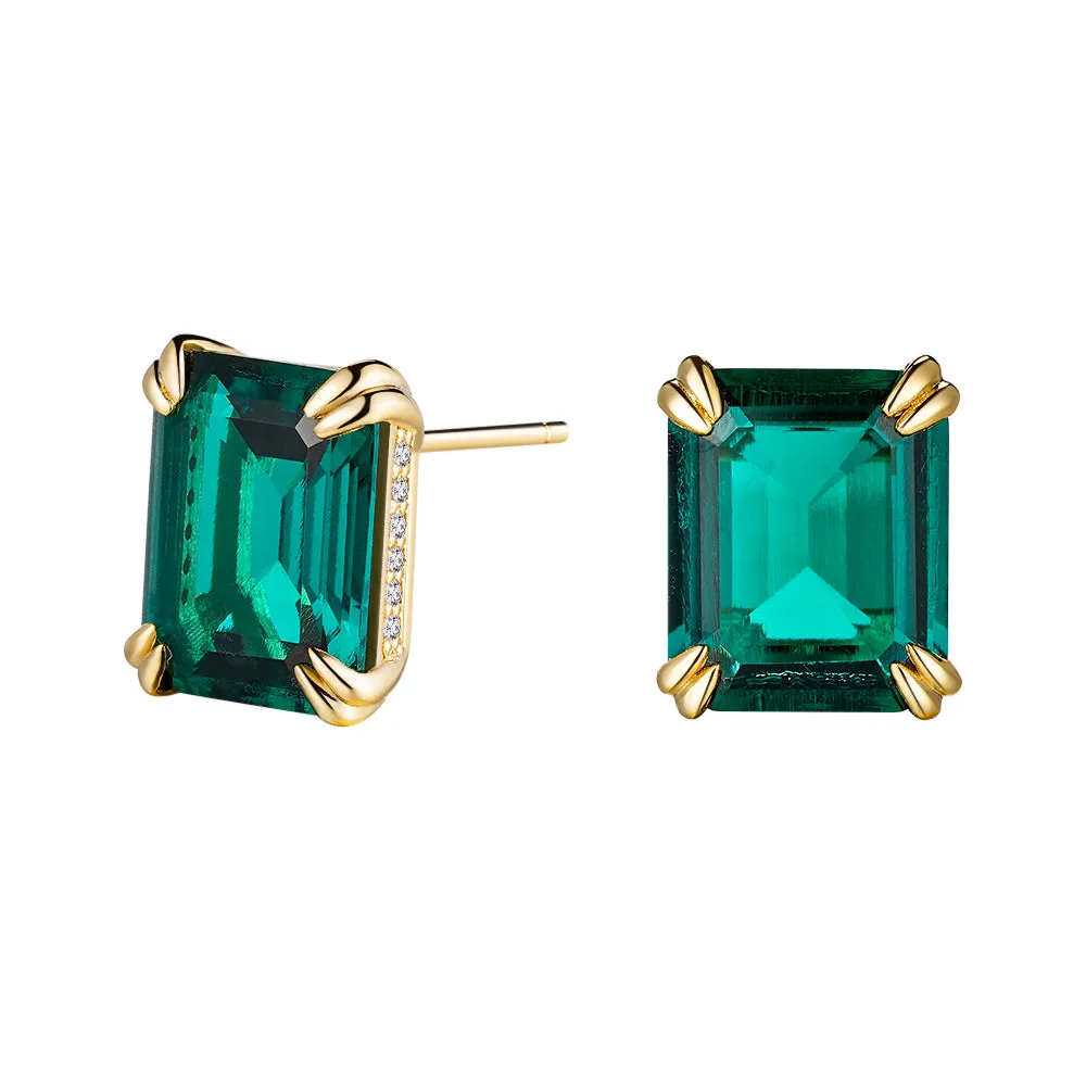 10 Ctw Double Prong Set Emerald Cut Emerald Stud Earrings sold by MSBLUE Jewelry product image thumbnail 2