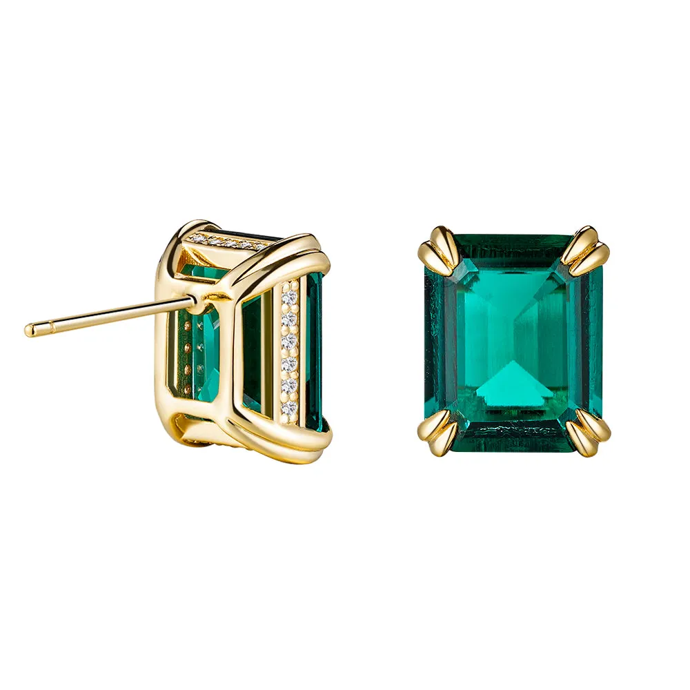 10 Ctw Double Prong Set Emerald Cut Emerald Stud Earrings sold by MSBLUE Jewelry product image thumbnail 3