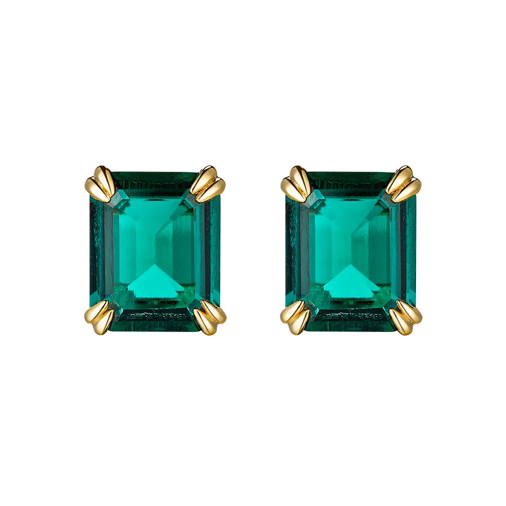 10 Ctw Double Prong Set Emerald Cut Emerald Stud Earrings sold by MSBLUE Jewelry product image thumbnail 4