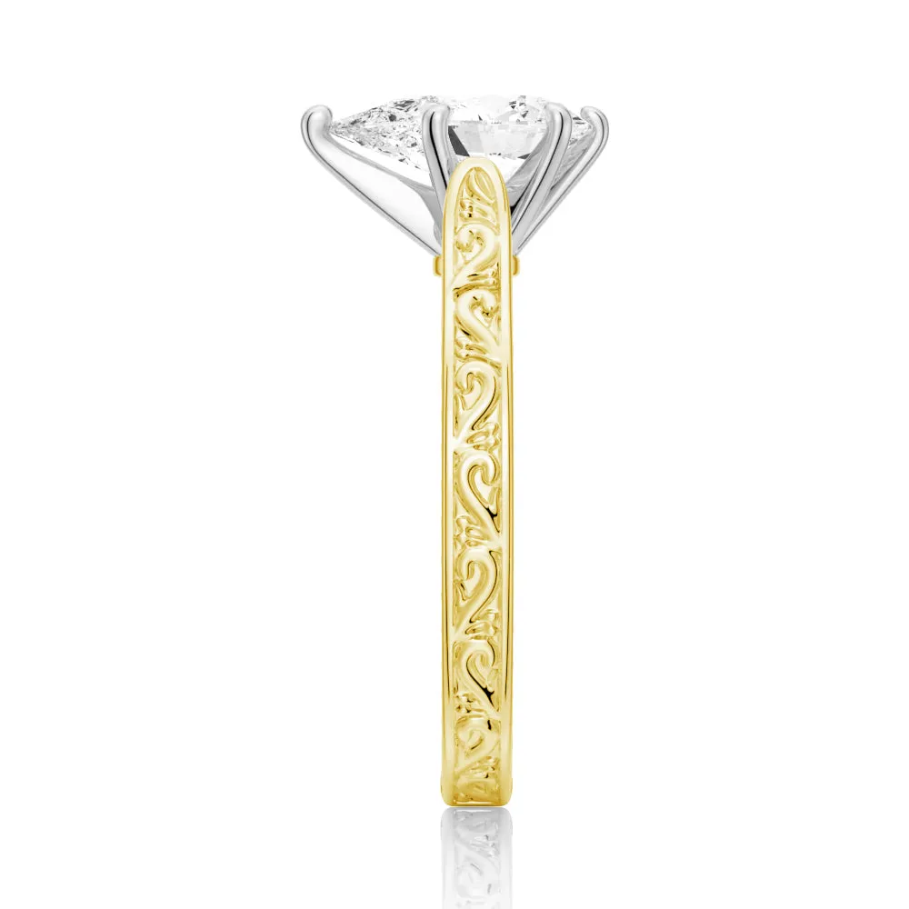 Vintage Two Tone Pear Shaped Moissanite Engagement Ring With Milgrain Edges sold by MSBLUE Jewelry product image thumbnail 5