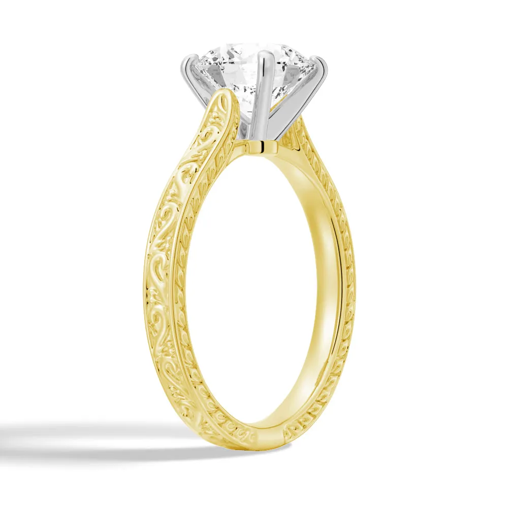 Vintage Two Tone Round Moissanite Engagement Ring With Milgrain Edges sold by MSBLUE Jewelry product image thumbnail 4