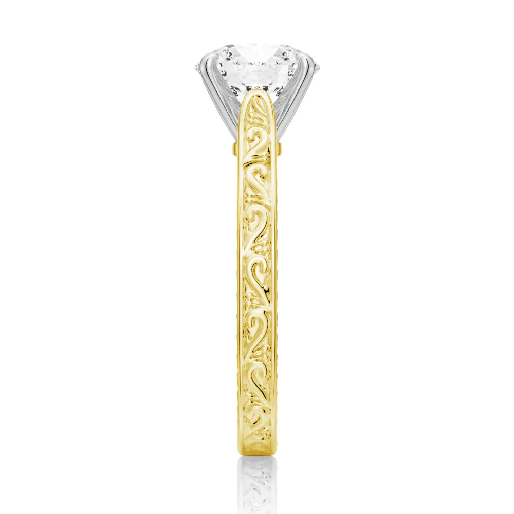 Vintage Two Tone Round Moissanite Engagement Ring With Milgrain Edges sold by MSBLUE Jewelry product image thumbnail 5