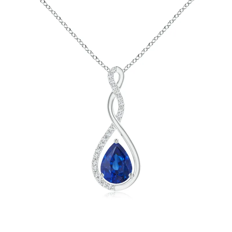 1.61 CT. Twisted Infinity Floating Blue Sapphire Drop Pendant sold by MSBLUE Jewelry