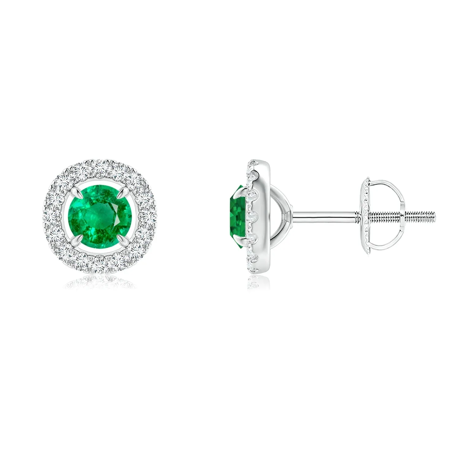 1.19 CT. Floating Round Emerald and Pavé Halo Stud Earrings sold by MSBLUE Jewelry