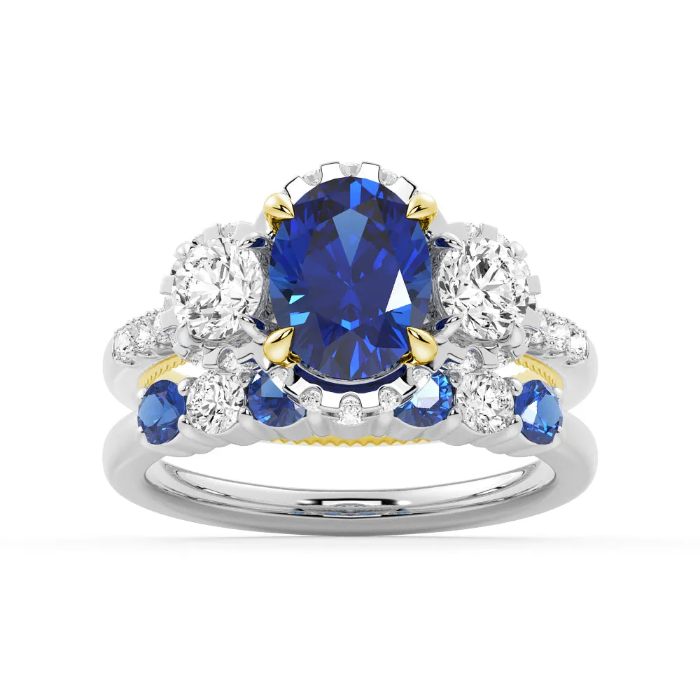 2 CT. Vintage Inspired Two-Tone Oval Cut Sapphire Three Stone Engagement Ring sold by MSBLUE Jewelry product image thumbnail 5