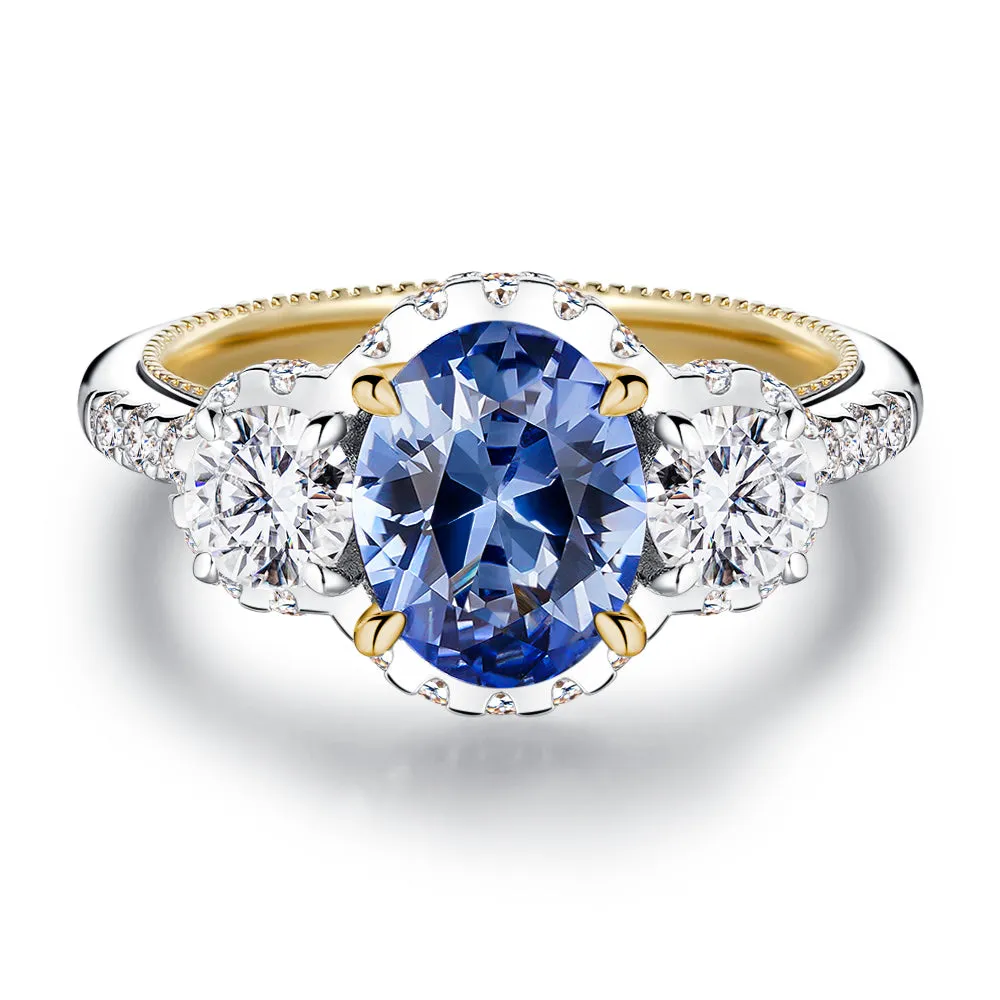 2 CT. Vintage Inspired Two-Tone Oval Cut Sapphire Three Stone Engagement Ring sold by MSBLUE Jewelry