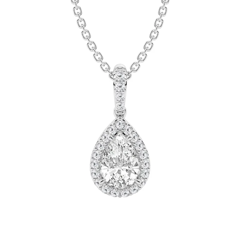 Fancy Pear Shape Halo Moissanite Pendant Necklace sold by MSBLUE Jewelry