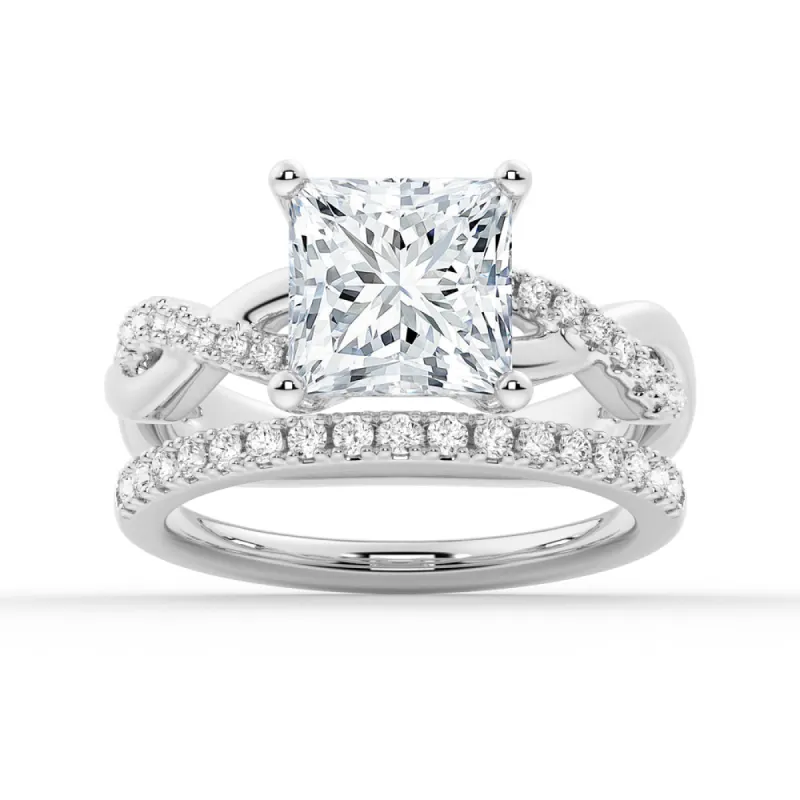 Twist Vine Princess Cut Moissanite Ring Set with Matching Wedding Band sold by MSBLUE Jewelry