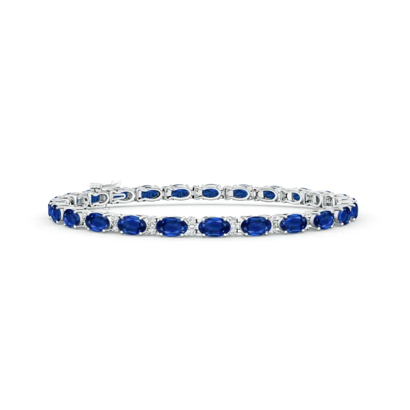 8 CT. Classic Oval White Sapphire & Blue Sapphire Tennis Bracelet sold by MSBLUE Jewelry