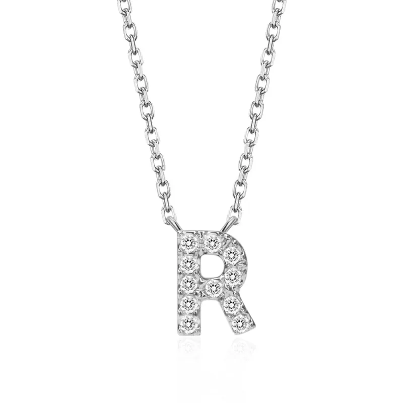 Classic Pavé Initial R Pendant Necklace sold by MSBLUE Jewelry