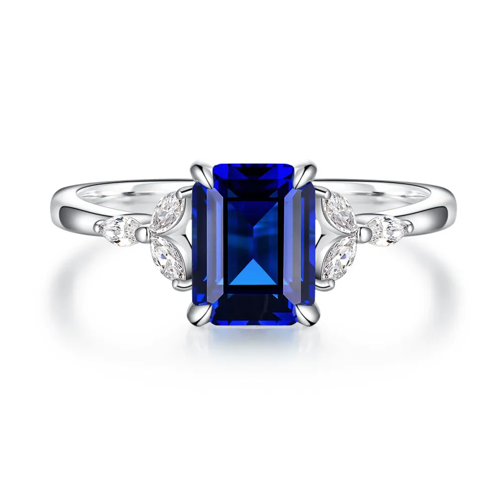 2 CT. Petite Emerald Cut Lab Grown Sapphire Gemstone Ring sold by MSBLUE Jewelry