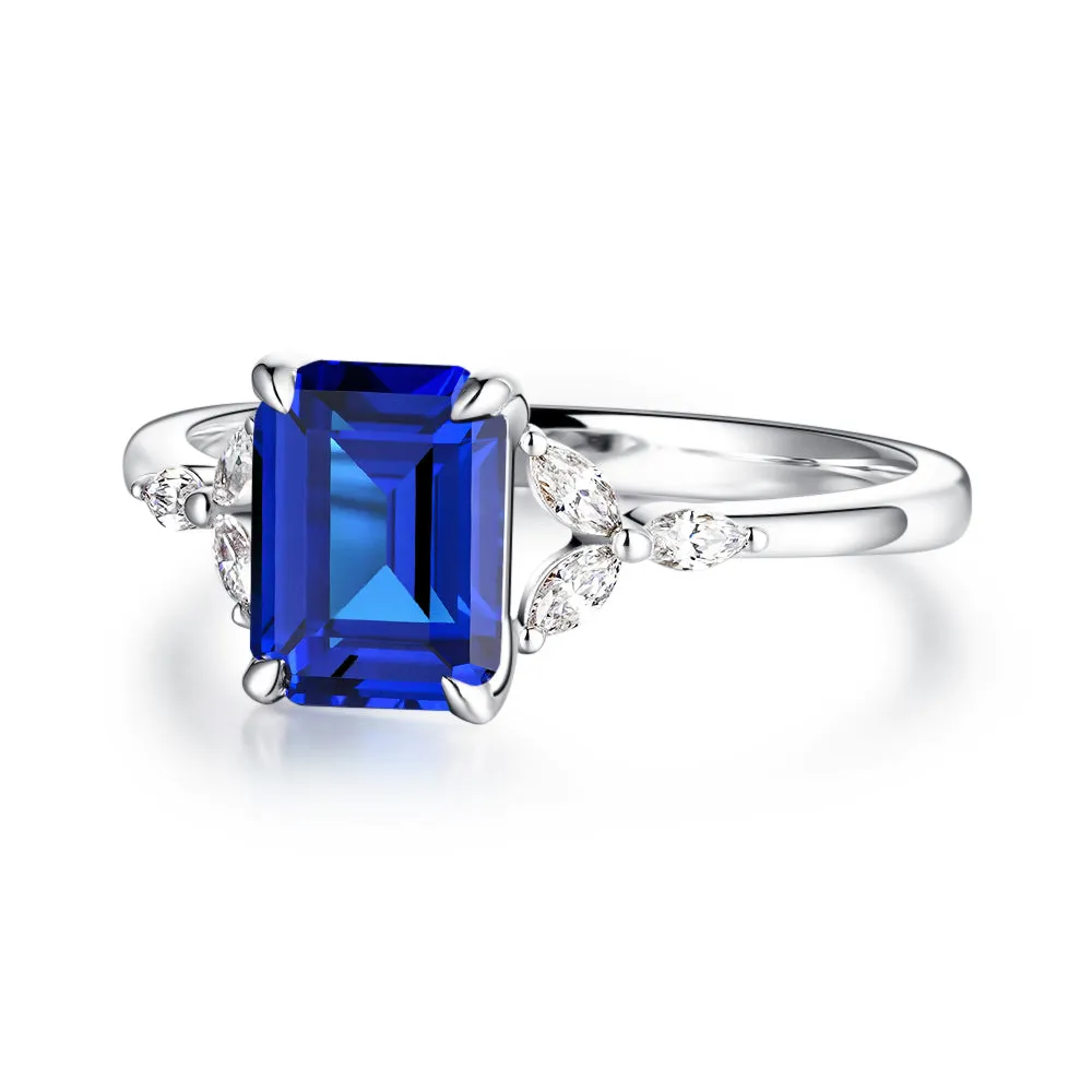 2 CT. Petite Emerald Cut Lab Grown Sapphire Gemstone Ring sold by MSBLUE Jewelry product image thumbnail 2