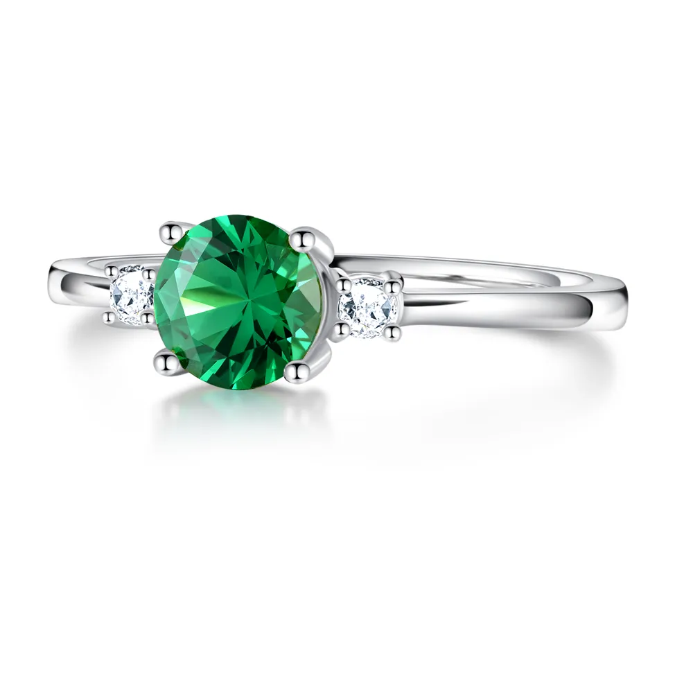 1.5 CT. Classic Three Stone Round Emerald and White Sapphire Ring sold by MSBLUE Jewelry product image thumbnail 4