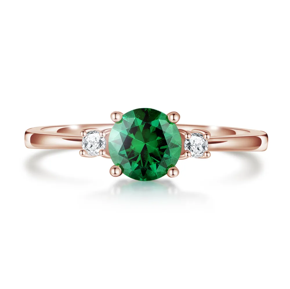 1.5 CT. Classic Three Stone Round Emerald and White Sapphire Ring sold by MSBLUE Jewelry product image thumbnail 3