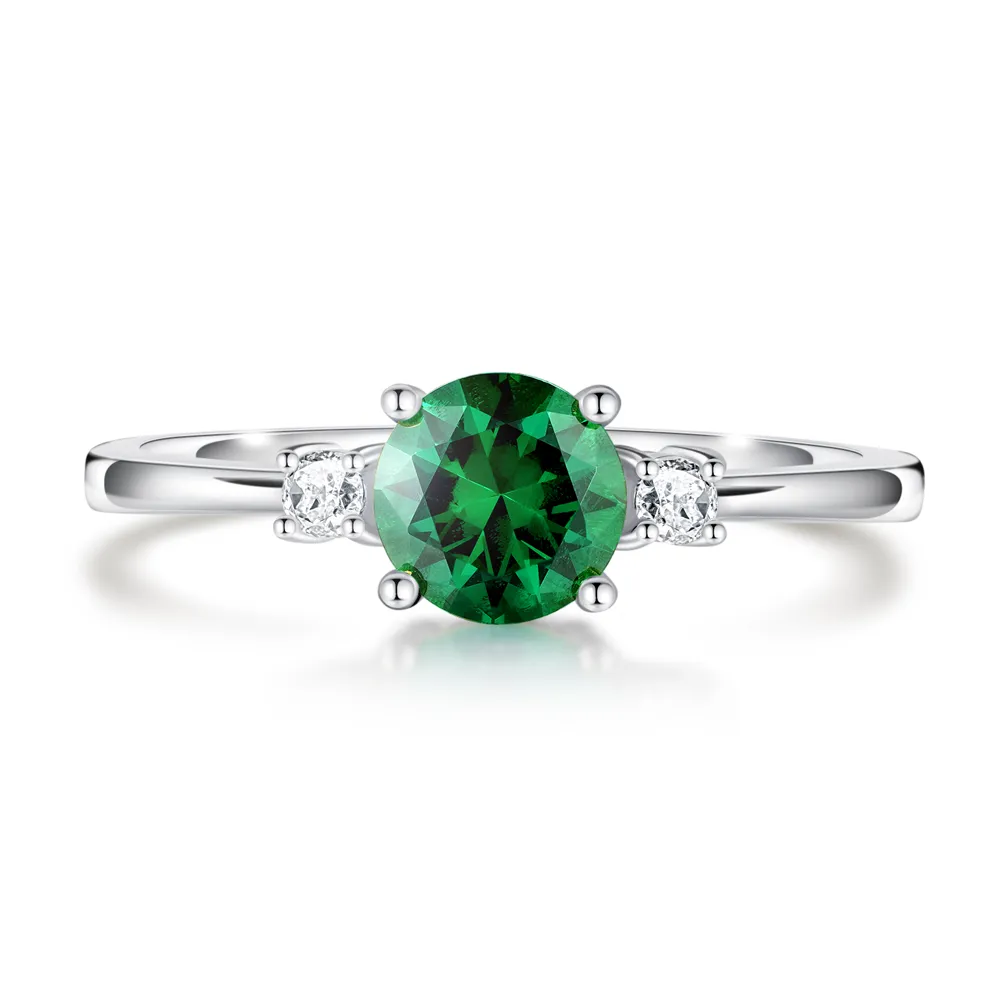 1.5 CT. Classic Three Stone Round Emerald and White Sapphire Ring sold by MSBLUE Jewelry