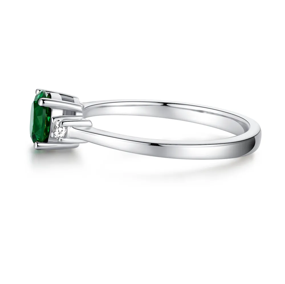 1.5 CT. Classic Three Stone Round Emerald and White Sapphire Ring sold by MSBLUE Jewelry product image thumbnail 5