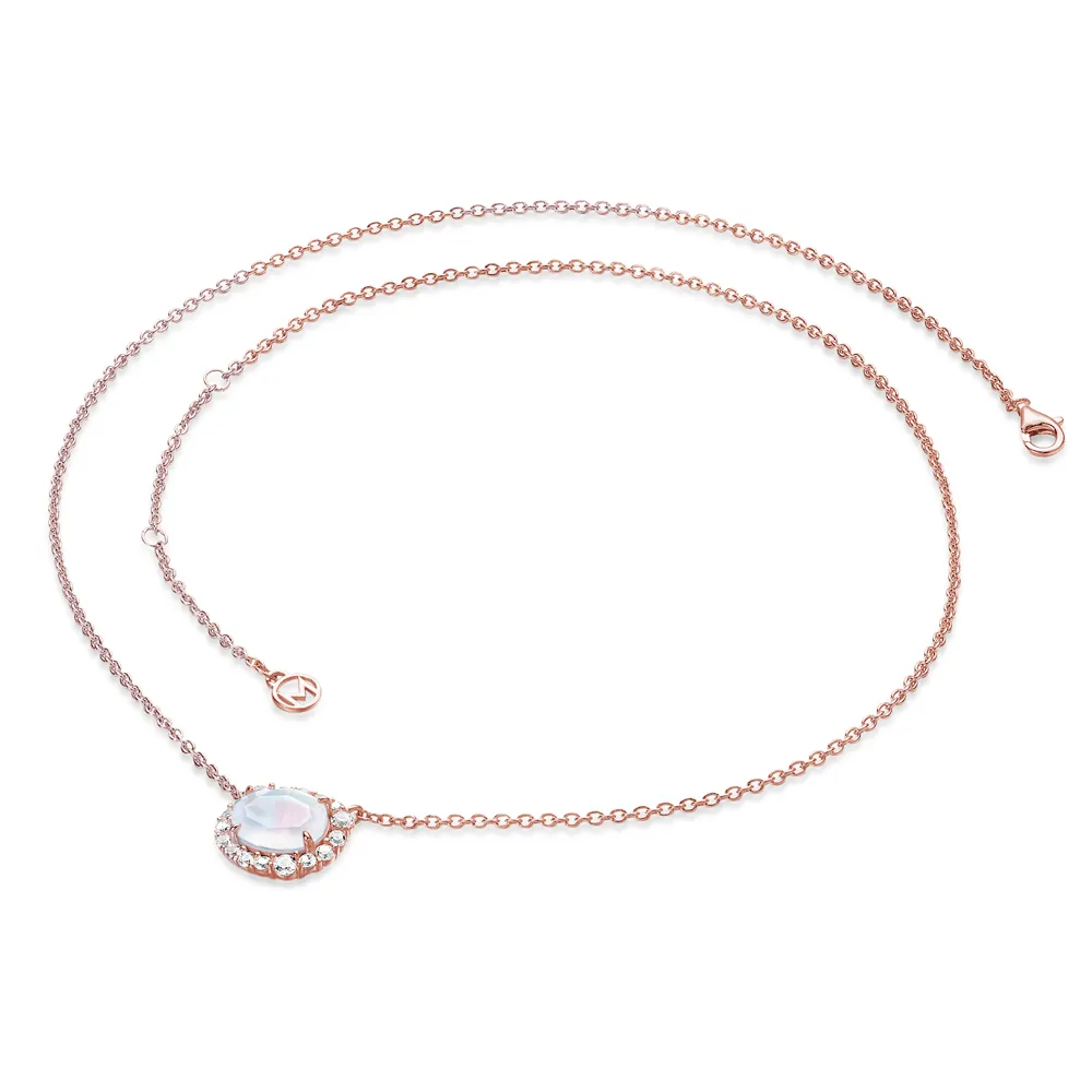 Oval Moonstone Necklace With White Sapphire Halo sold by MSBLUE Jewelry product image thumbnail 4