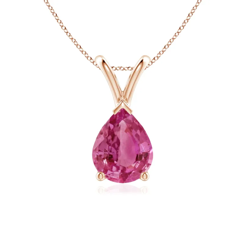 1 CT. Pear Shape Pink Sapphire Solitaire V-Bale Pendant sold by MSBLUE Jewelry