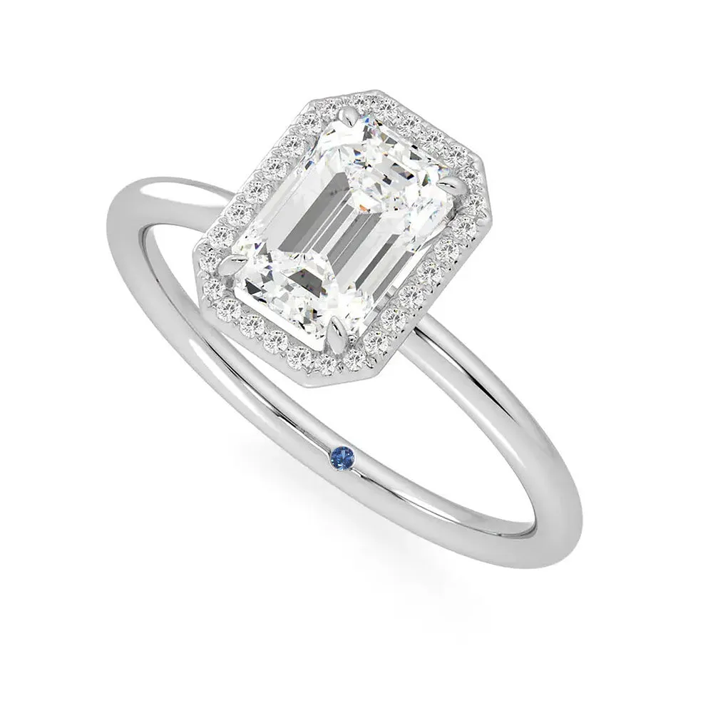 Halo Emerald Cut Moissanite Engagement Ring with Hidden Anniversary Stone Accent sold by MSBLUE Jewelry product image thumbnail 2