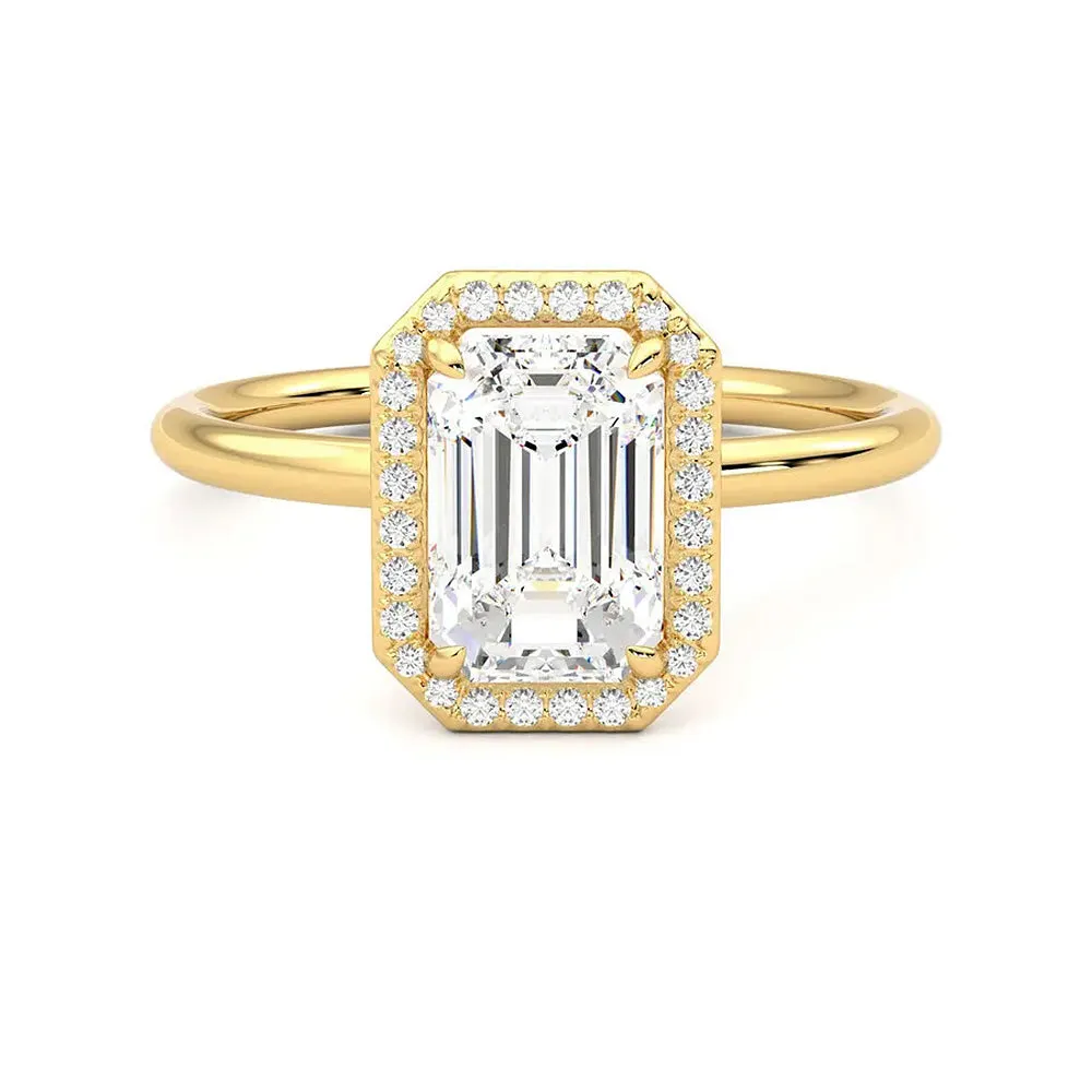 Halo Emerald Cut Moissanite Engagement Ring with Hidden Anniversary Stone Accent sold by MSBLUE Jewelry product image thumbnail 5