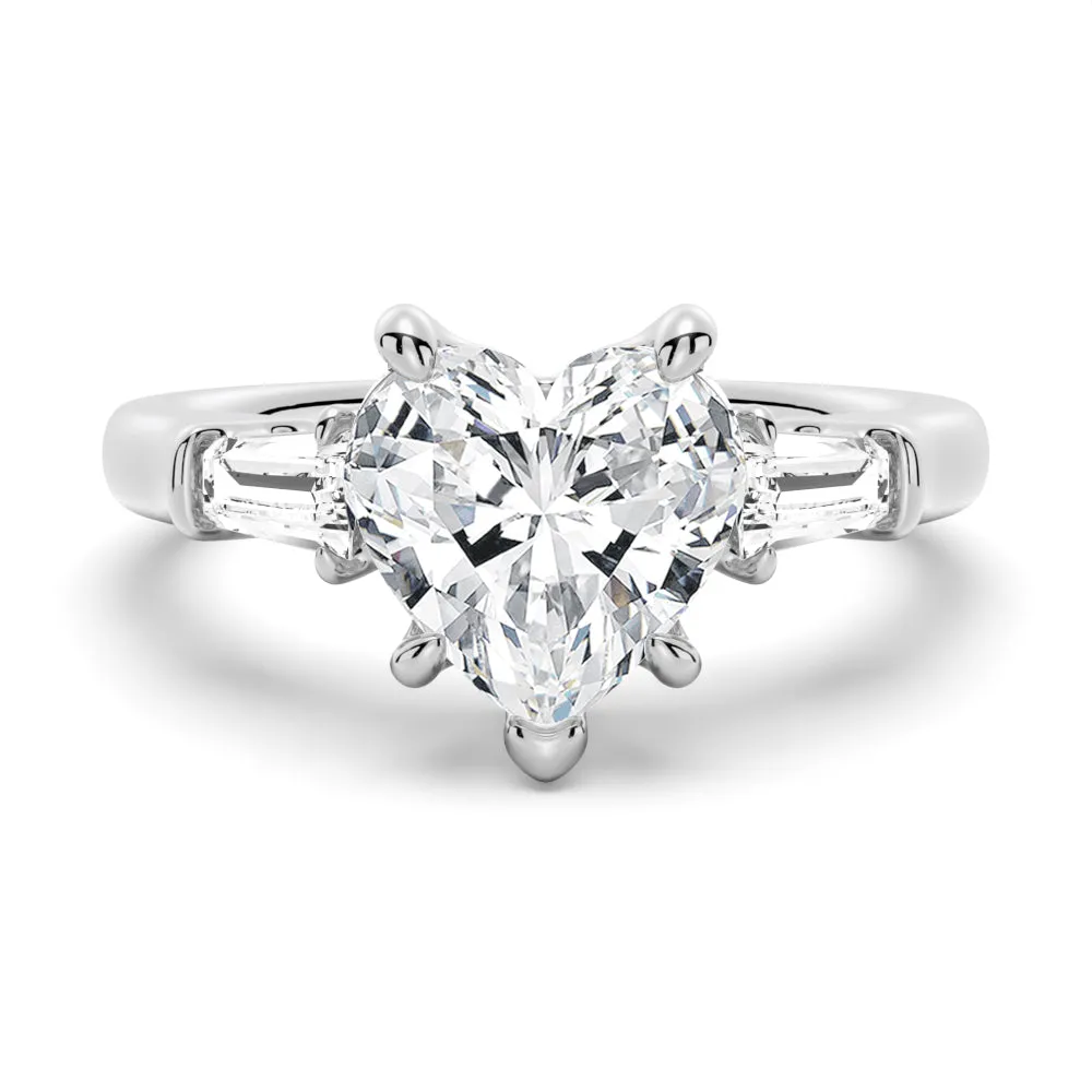 Heart Shaped Moissanite Engagement Ring with Tapered Baguette Side Stones sold by MSBLUE Jewelry