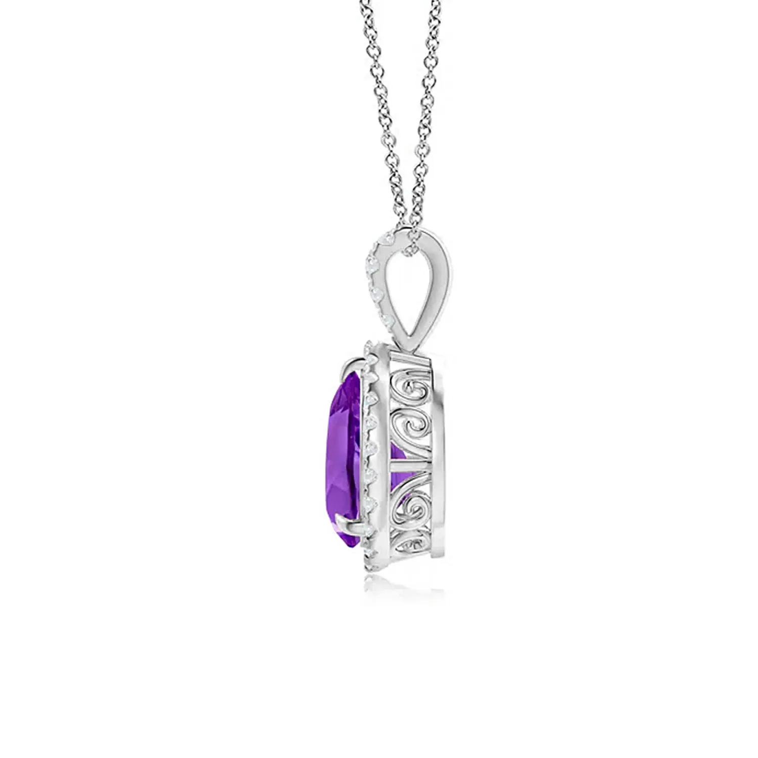 1.18 CT. Amethyst Pear Shape Pendant with Pavé Diamond Halo sold by MSBLUE Jewelry product image thumbnail 2