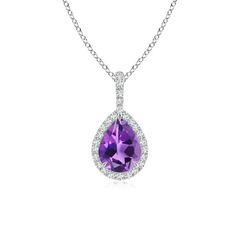 1.18 CT. Amethyst Pear Shape Pendant with Pavé Diamond Halo sold by MSBLUE Jewelry