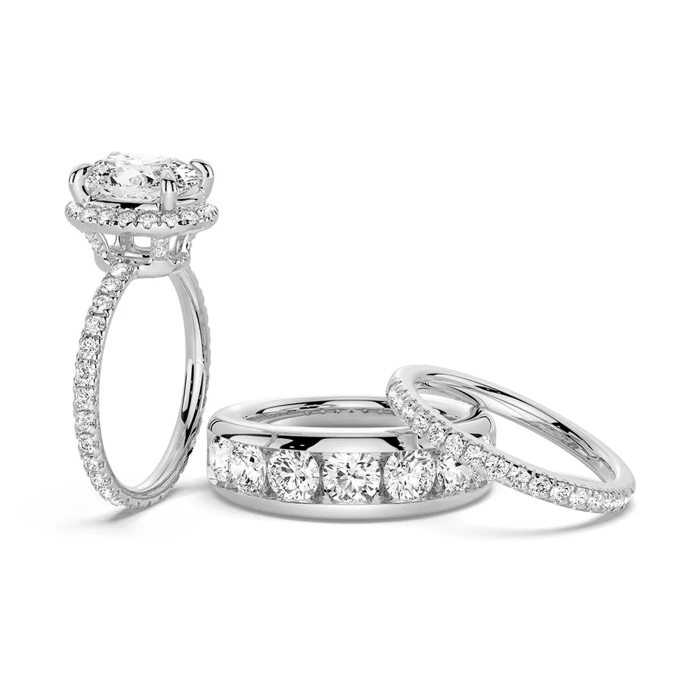 Oval Shaped Moissanite Couple's Ring Set with Men's Wedding Band sold by MSBLUE Jewelry