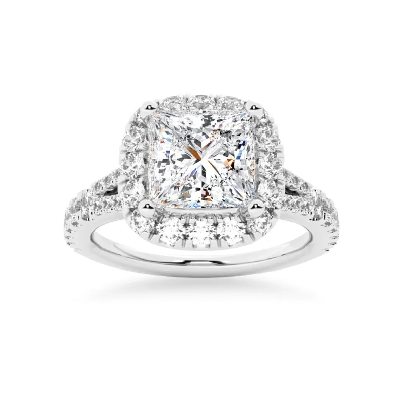 Princess Cut Split-Shank Halo Engagement Ring made by MSBLUE Jewelry