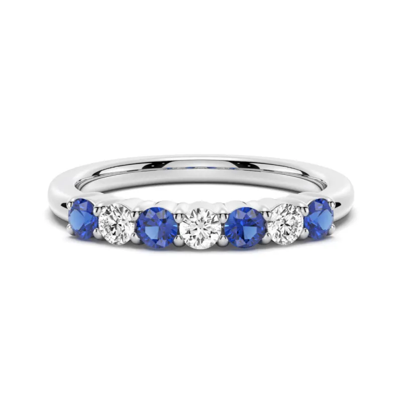 Blue Sapphire and White Sapphire Anniversary Band sold by MSBLUE Jewelry