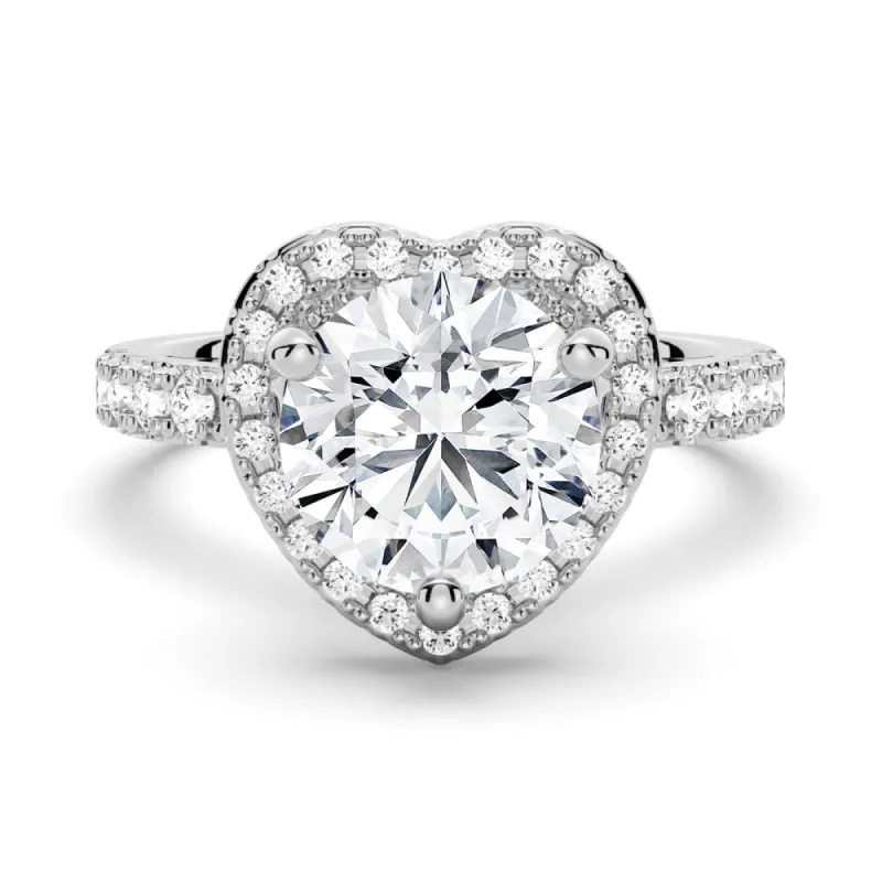 Brilliant Heart Moissanite Halo Engagement Ring made by MSBLUE Jewelry