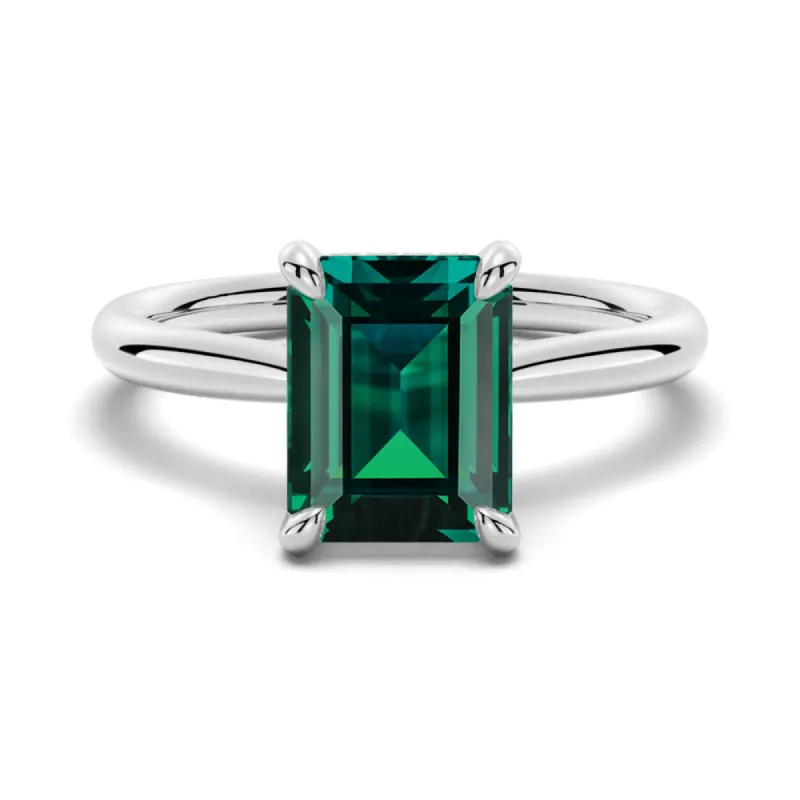 2 CT. Emerald Cut Green Moissanite Engagement Ring With Hidden Halo sold by MSBLUE Jewelry