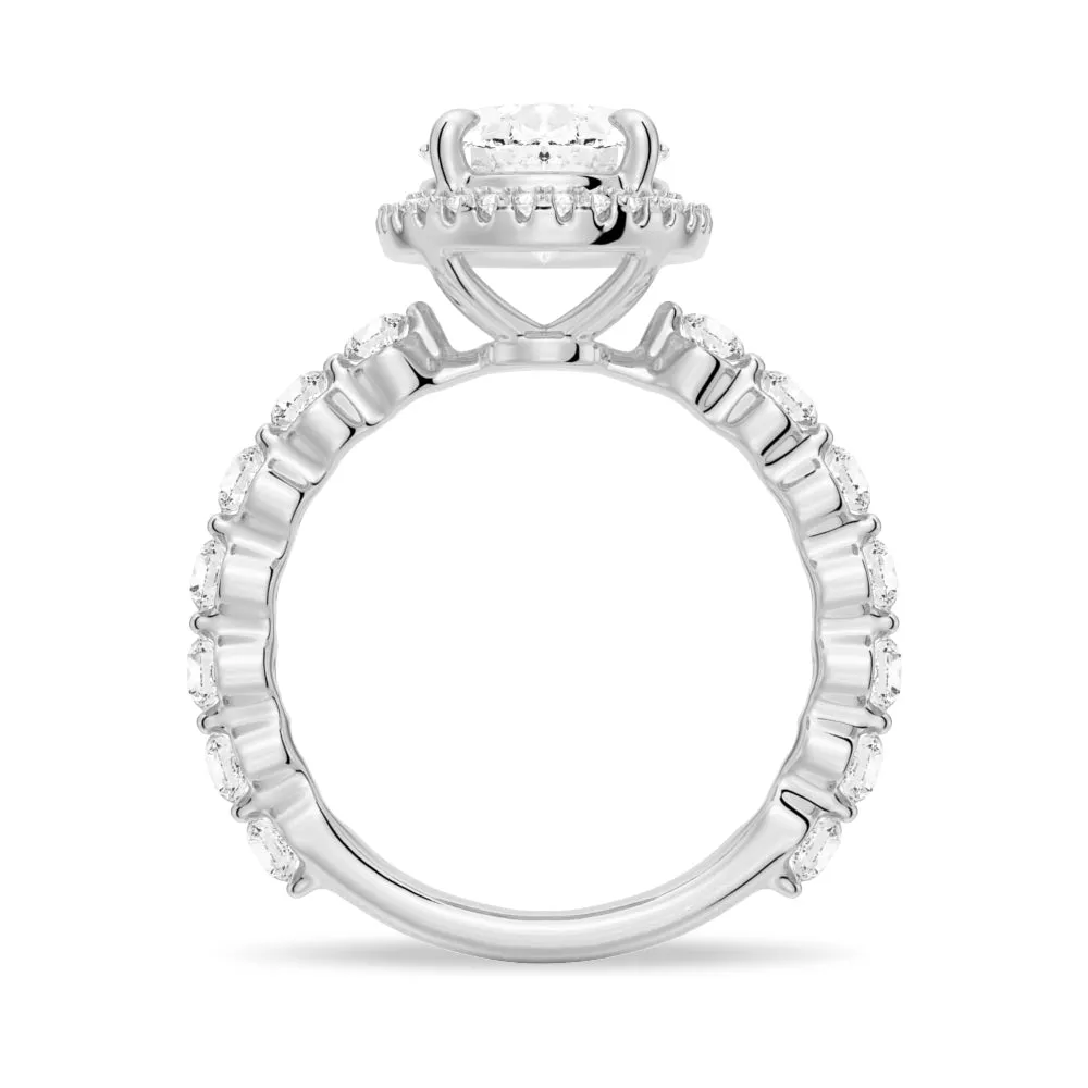 Oval Halo with Pavé Shared Prong Band Moissanite Engagement Ring sold by MSBLUE Jewelry product image thumbnail 4