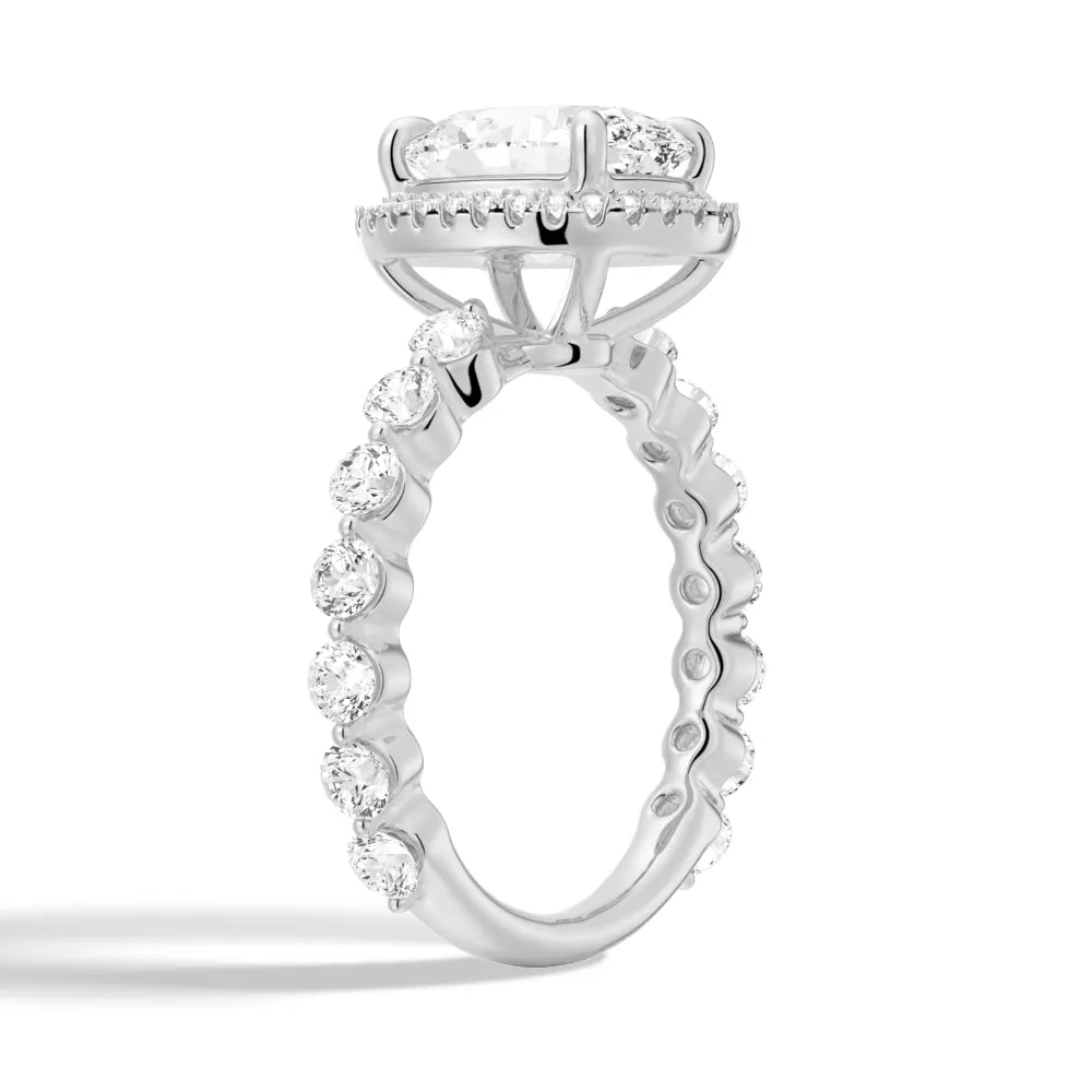 Oval Halo with Pavé Shared Prong Band Moissanite Engagement Ring sold by MSBLUE Jewelry product image thumbnail 5