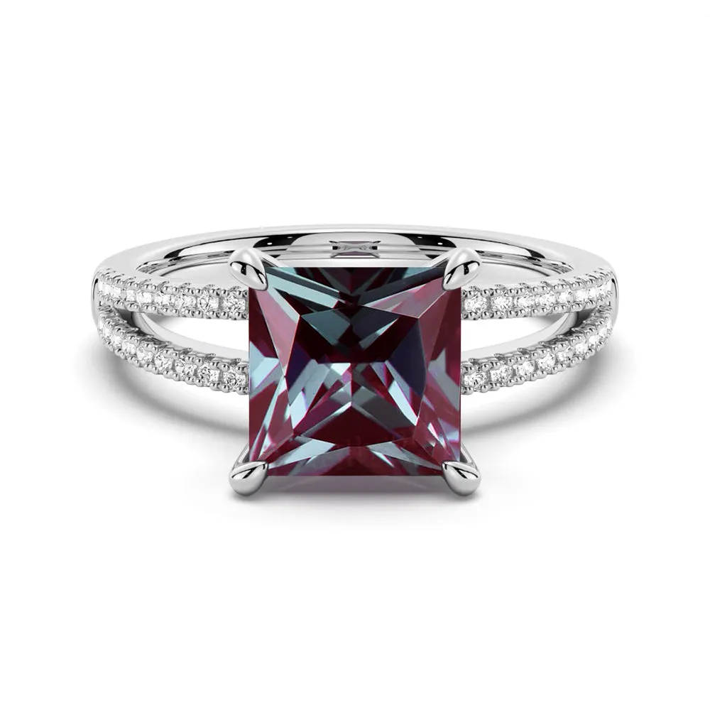 3 CT. Princess Cut Alexandrite Engagement Ring With Split Band sold by MSBLUE Jewelry
