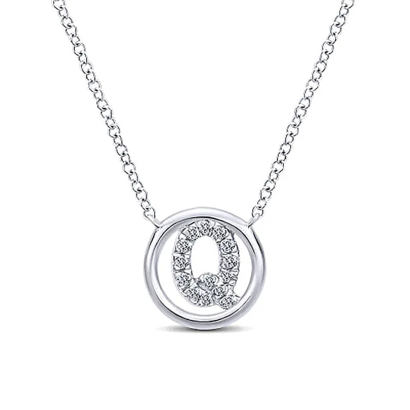 Round Pavé Initial Q Pendant Necklace sold by MSBLUE Jewelry