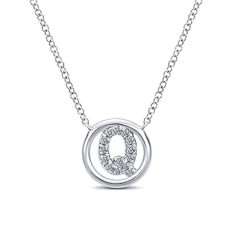 Round Pavé Initial Q Pendant Necklace sold by MSBLUE Jewelry