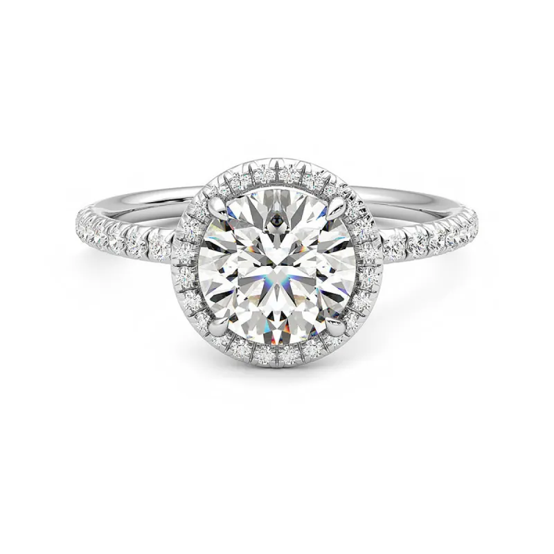 Round Halo Moissanite Engagement Ring with Hidden Anniversary Stone Accent sold by MSBLUE Jewelry