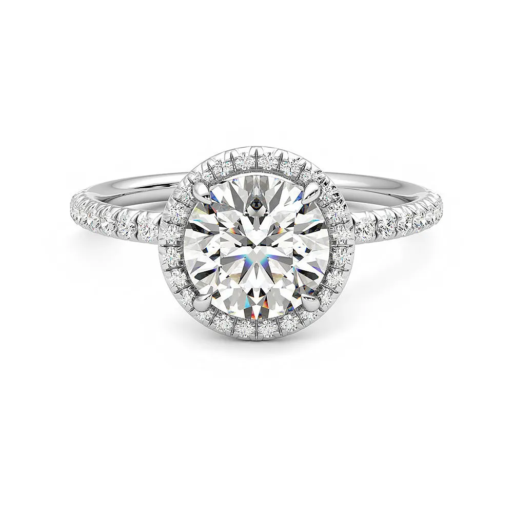 Round Halo Moissanite Engagement Ring with Hidden Anniversary Stone Accent sold by MSBLUE Jewelry